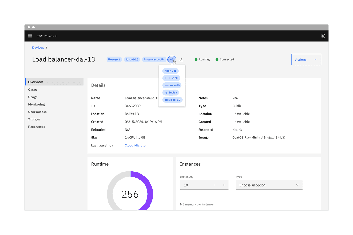 Operational tags in the context of a product UI.